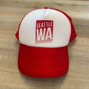 Red Seattle snap back hat